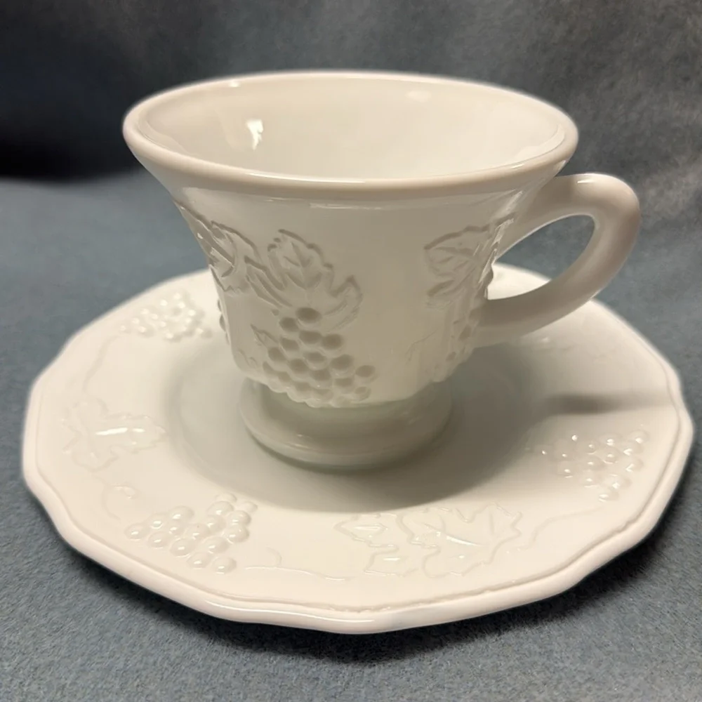 Indiana Glass Colony Harvest White 2-Cups and 2-Saucers (Two Sets)